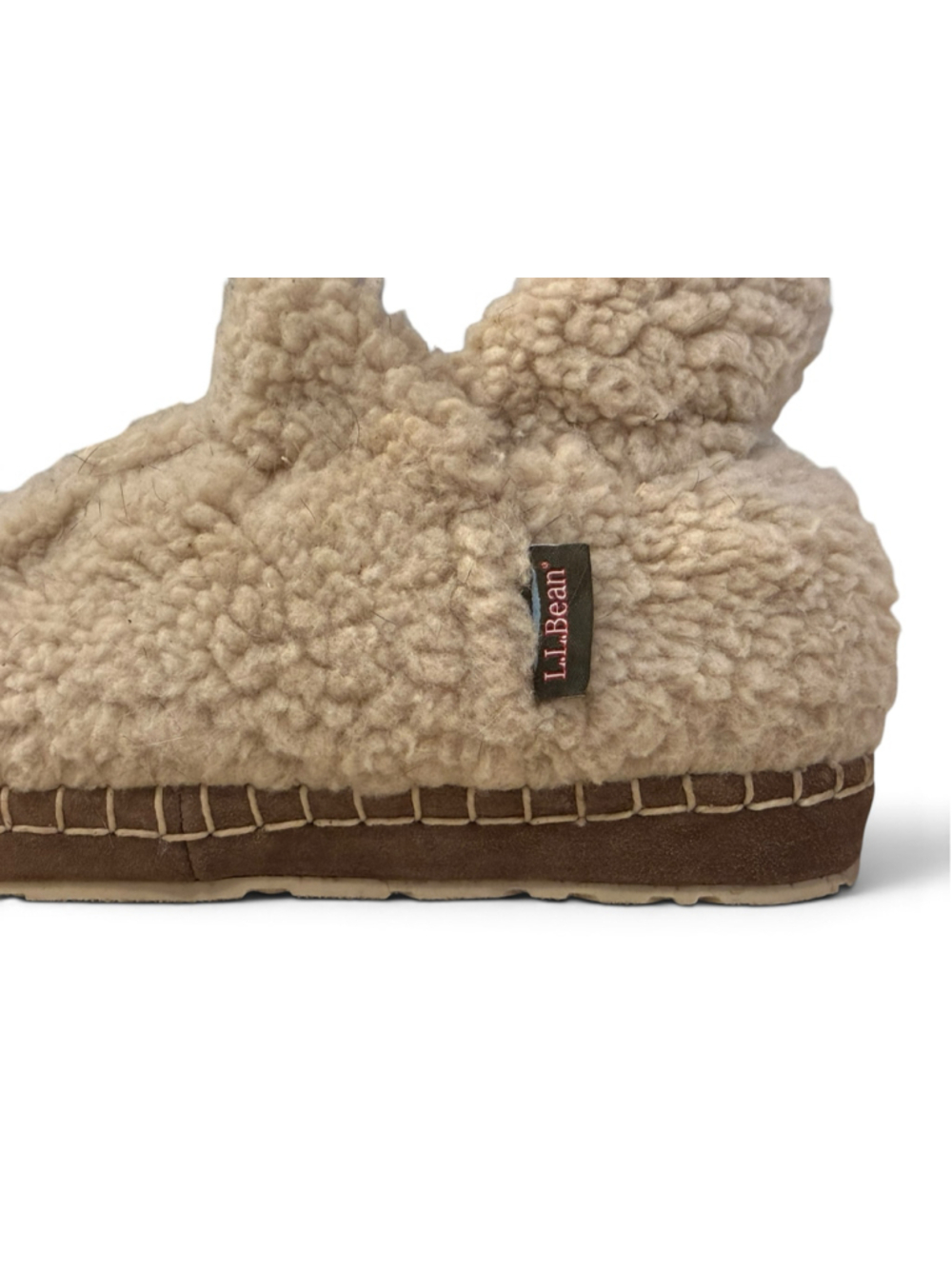 L.L.Bean Womens Slipper Booties Size 9 M Beige Sherpa Fleece Lined Indoor Outdoo - Picture 10 of 10